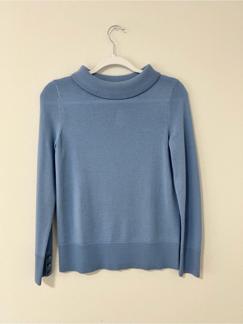 Talbots Blue Sabrina Merino Wool Button Cuff Sweater
